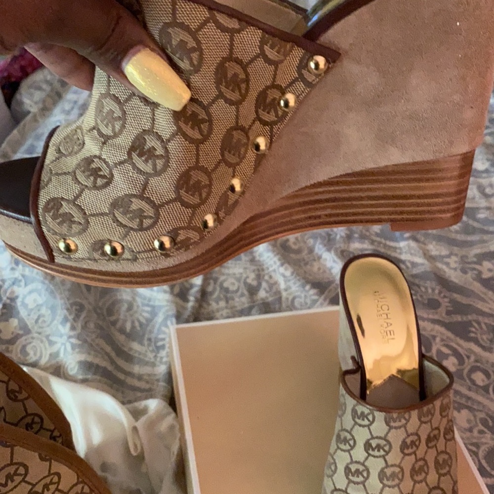 Michael Kors Wooden and Suede Clogs